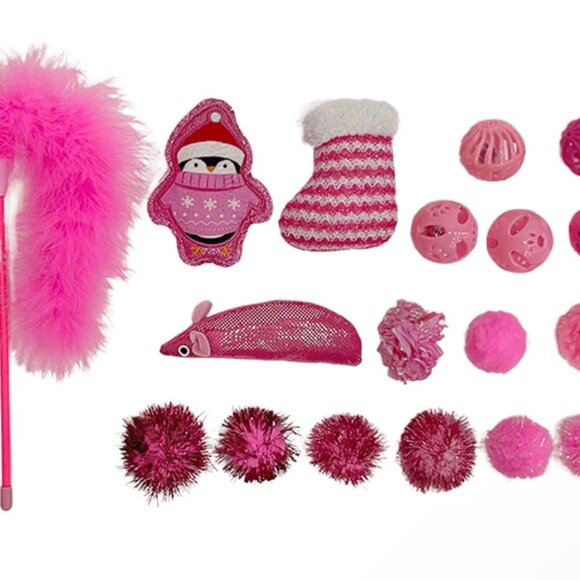 Vibrant Life Holiday 18 Piece Cat Toy Stocking Gift Set, Pink - Picture 2 of 7